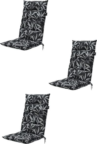 Madison tuinkussens - 3 stuks - Hoge Rug - Fergus Black - 123x50cm - tuinstoelkussens - Zwart - Met Lint - Extra Dik