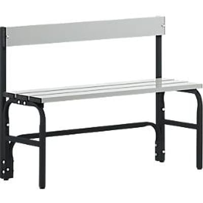 Kleedkamerbank, rvs buis/aluminium, enkel met rugleuning, L 1015 mm, antraciet
