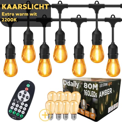 Odaily Lichtsnoer Amber - 80 Meter - 160 LED Lampen - Extra Warm Wit Licht - Dimbaar - Professionele Kwaliteit