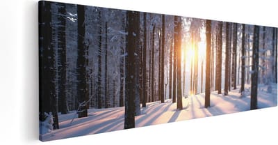 Artaza Canvas Schilderij Winterlandschap - 60x20 cm - Wanddecoratie Bomen - Muurdecoratie Zon - Kamer Accessoires Sneeuw