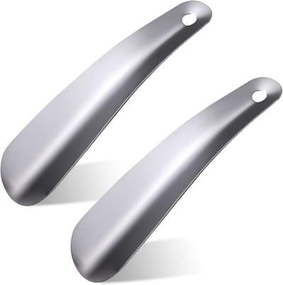 Klein metalen schoenlepel set van 2, 16 cm, roestvrij staal, ergonomisch ontwerp voor mannen, vrouwen en kinderen, ideaal voor thuis en op reis