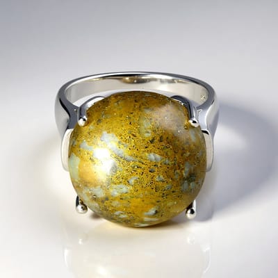 Cavill - 925 Sterling Zilveren Ring met 15,85 ct Dinosauruskwarts - Goudbruine Ronde Cabochon 16mm - Modern Design