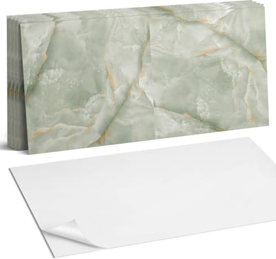 Coloray Plaktegels - Natuurlijk marmerpatroon Wandtegel Zelfklevend - 60 cm x 30 cm - Groente Plaktegels - 6 stuks - Rechthoek PVC Tegels - Plaktegels Keuken - Zelfklevende Vloertegels Badkamer - Vinyl Tegels Zelfklevend - Zelfklevende Wandtegels
