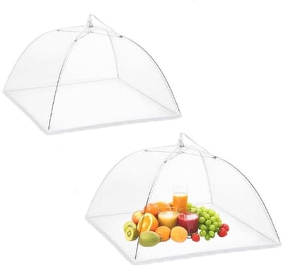 Daity 2 Stuks Vliegenkap - Opvouwbare Voedselhoes - Outdoor Mesh Food Covers - 12 Inch Fijn Vliegennet voor Fruit - voor Buiten Picknick、Feest - Wit