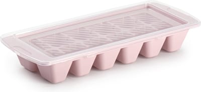 PlasticForte IJsblokjesvorm - roze - 1x stuks - met afsluitdeksel - 28 x 11 cm - ijsklontjes bakje