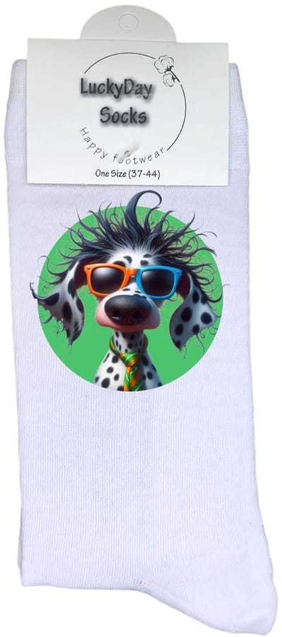 Luckyday Socks - Unisex sokken - Dalmatier - Oranje bril - cadeau sokken - Maat 37-44
