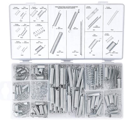 Dailygoods- Compressieveer Stabiel en Duurzaam - Drukveren - Trekveren - Assortiment - 200 Stuks - Roestvrij Staal - Opbergdoos - Veerassortiment