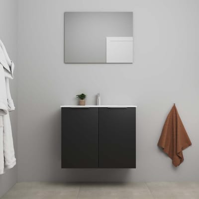 On-Line Badkamermeubelset - 80 cm - Bouwpakket - 2 Deuren met Greep - Porseleinen Wastafel - 1 Kraangat - Spiegel - Mat Zwart