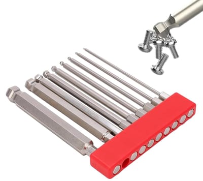 Inbussleutelset Kogeluiteinde - Zeskant Schroevendraaier - Muren Boren - Magnetische Grip S2 Staal - 9 Delig 10cm