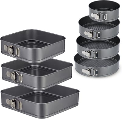 springvorm - 7-delige set - rond en vierkant - 18-28 cm - rvs - antiaanbaklaag - taartvorm