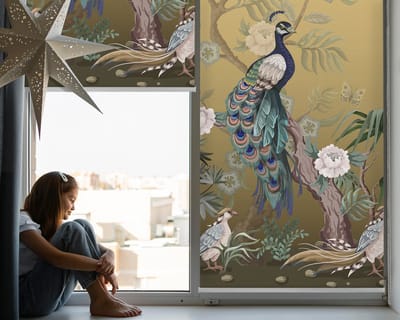 Coloray Rolgordijn Lichtfilterend - Pauw Op Een Boom Rolgordijn Lichtdoorlatend - 80x140 cm - Gouden Rolgordijn Met Kettingbediening - Dieren Rolgordijn Op Raamopening - Rolgordijn Kantoor
