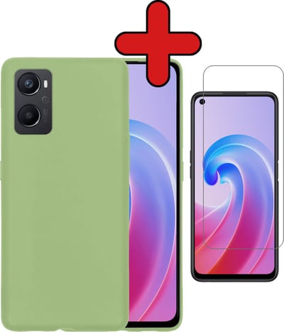 Hoesje - Met Screenprotector - Geschikt voor OPPO A76 - Sterk & Shockproof - Telefoon Hoes - Back Cover - Siliconen Case - Telefoonhoes - Groen