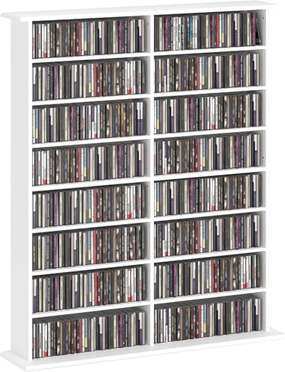 Multimedia Opbergkast - Media Meubel - Collectie Opslag - Verstelbare Planken - 720 CD Capaciteit - Wit