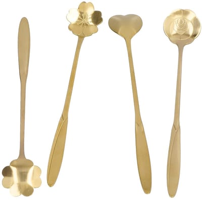 Dailygoods- Koffielepel Set van 4 - Roestvrij Staal - Bloemvormen - Menglepel - Duurzaam - Veilig in gebruik - Lepel