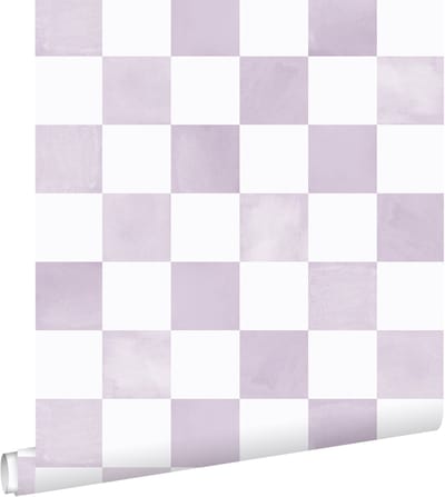 ESTAhome behang geblokt motief lila paars en wit - 53 cm x 10.05 m - 131287
