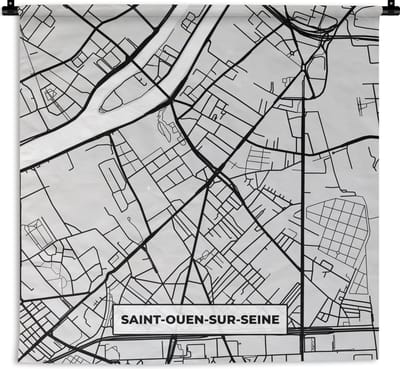 Wandkleed - Wanddoek - Plattegrond - Saint-Ouen-sur-Seine - Stadskaart - Kaart - Frankrijk - 180x180 cm - Wandtapijt