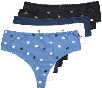 Ulla Popken - Dames - Strings set van 5 millefleur/effen - Licht zeilblauw - Maat 50+