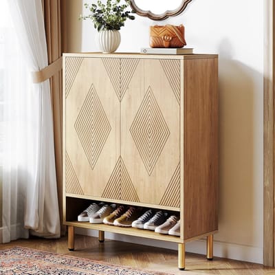 Tribesigns - Praktisch Schoenenrek met 2 deuren - Schoenenrek met 7 Niveaus - Schoenenkast - Modern - Hout - 73 x 35 x 115cm - Bruin
