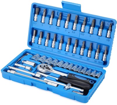 Dailygoods- Dopsleutelset 46-delig - 24-tands ratelsleutel - Metrische sockets - Sleuf/Phillips/Pozidriv bits - Hex/Torx bits - Voor auto reparatie en huishouden - Gereedschapset