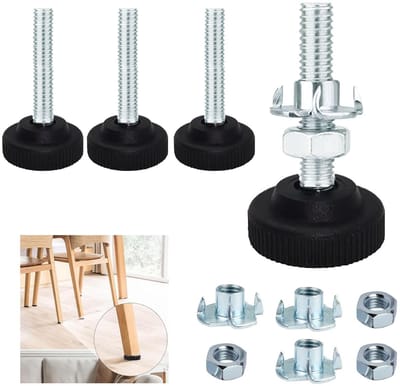 Dailygoods - Verstelschroef, 4 stuks stelvoet M8 x 50 mm, meubelvoeten, standvoet, nivelleringsvoeten, instelschroef M8, met inslagmoeren, contramoeren, voor tafelpoten, stoelpoten, meubelpoten