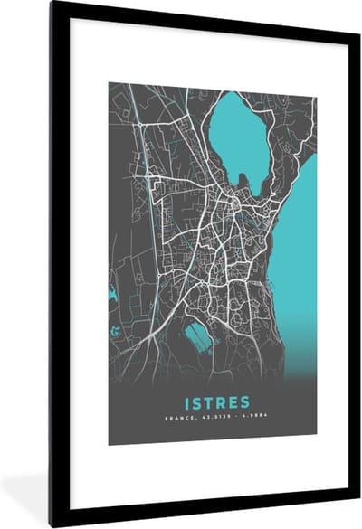 Fotolijst incl. Poster - Istres - Kaart - Plattegrond - Stadskaart - Frankrijk - 80x120 cm - Posterlijst