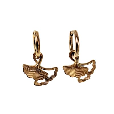 ∅14mm Oorringen Dames - Verguld Roestvrij Staal - Oorbellen met Ginkgo Blad Hanger
