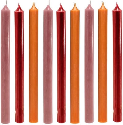Cactula Luxe Dinerkaarsen – 9 Stuks – 28 cm – Door-en-door Gekleurd – Donkerrood, Oranje, Oudroze – Herfsttinten