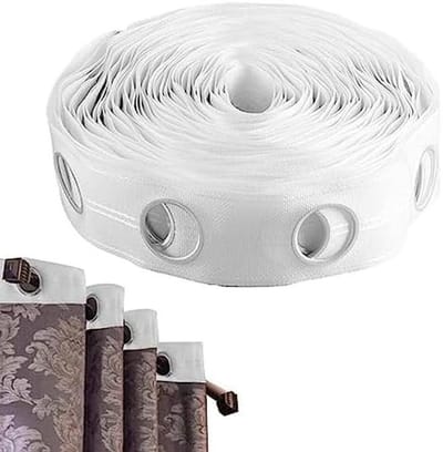 Gordijnband met Oogjes - Gordijntape Vouwband - Gordijnen Maken - UV-bestendig Materiaal - 10 Meter Lengte - Wit