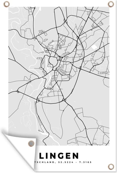 Muurdecoratie Lingen - Plattegrond - Stadskaart - Kaart - Duitsland - 120x180 cm - Tuinposter - Tuindoek