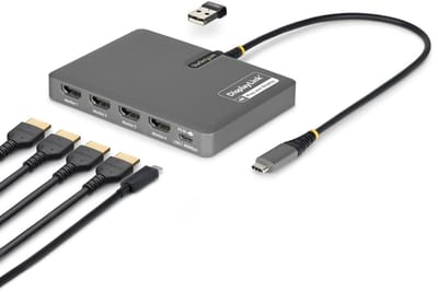 StarTech.com USB-C naar Quad-Monitor Adapter, 4K 60Hz HDMI, 140W PD Passthrough voor Laptop Opladen, USB Poort voor Wireless Toetsenbord / Muis, TAA