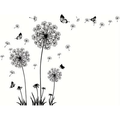 1 stuks Zwarte Paardenbloem Vlinder Muurstickers, Vinyl Muurstickers, Geschikt voor het Decoreren En Verfraaien van Slaapkamers En Woonkamers black