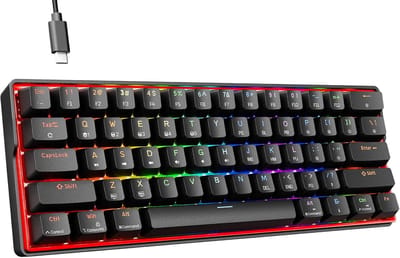 StayPowered Gaming Toetsenbord - Compact en Soepele Prestaties - 60% Mechanisch Toetsenbord - Rode Lineaire Schakelaars - RGB-Verlichting - N-Key Rollover - Afneembare Type-C Kabel - Brede Compatibiliteit - Zwart - Levering Sneller dan Aangegeven!