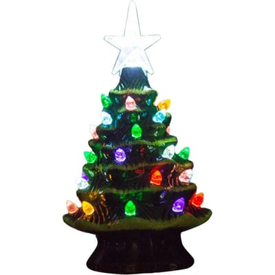18.8cm Verlichte Keramische Kerstboom Kerst Tafeldecoraties Kerstverlichting