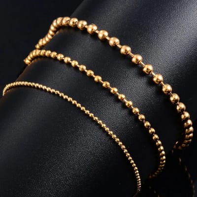 Aramat Jewels | Halskettingen | Goudkleurige Bolletjes Halsketting RVS – Stalen Tagketting Dames Heren | 1.5mm / 60cm |60cm | | Staal | Volwassenen | Verkleurd niet