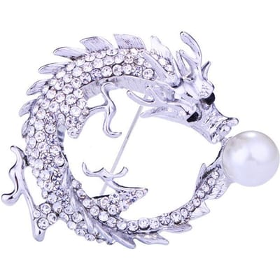 Mode Vol Strass Chinese Draak Broche Parel Dier Revers Speld Badge Mannen Medaille Kleding Accessoires Cadeaus Voor Mannen white