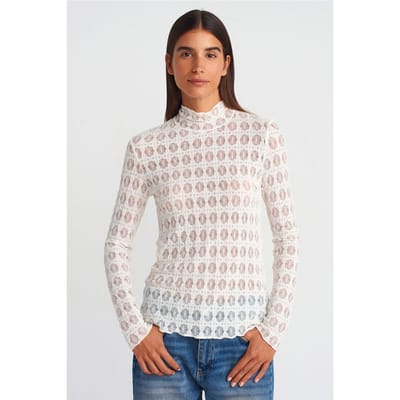 Slim Fit Kanten Turtleneck Blouse