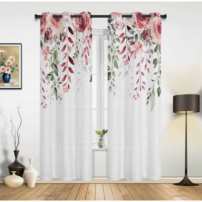 Roos Bloem Bladeren Raamgordijnen voor Woonkamer Slaapkamer Gordijn Modern Keuken Jaloezieën Draperieën Gordijnen 135W x 60H(cm) x1 gray