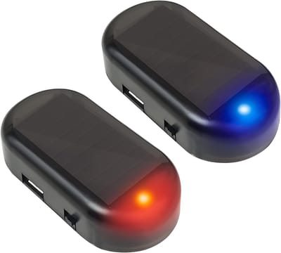 2 Stuks Solar Powered Dummy Alarm LED Flitslicht voor Auto, Anti-Diefstal Bescherming en Beveiligingssysteem, Rood en Blauw