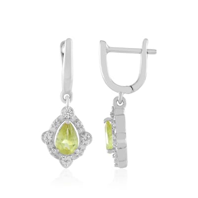 Cavill - Zilveren Oorbellen 925 Sterling Geplateerd met 0,696 ct Sfeen & 1,055 ct Zirkonia - Elegant Groen Druppel - 23 mm
