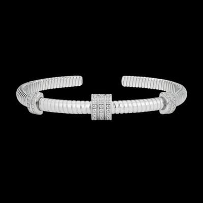 Victoria Valenza Zilverkleurige Torsarmband met Zirkonia Stenen - Armband - Zilverkleurig - Zirkonia