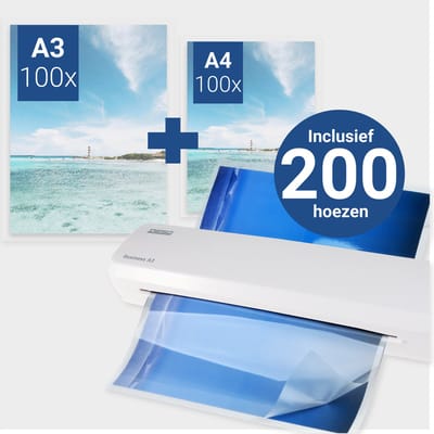DESQ® Lamineermachine A3 - 200 Hoezen Set - Business Classy - Voor 75 tot 125 micron - Start in 60 sec. - Auto Off - Documenten & Foto's - Veelvuldig gebruik