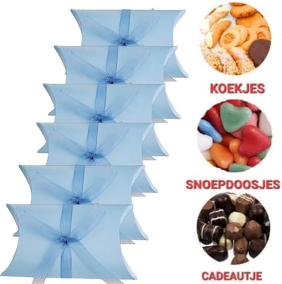 Blauwe inpakdoosje 6 stuks | 13x9 cm |Traktatie geboorte Baby jongen | Kraamfeest -Vintage - Feest - Babyshower - Decoratie - Bonbons Verpakking - Kleine cadeau doos - Snoepdoosje, Koekjes doosjes| Giftdoosje- Inpakdoosje