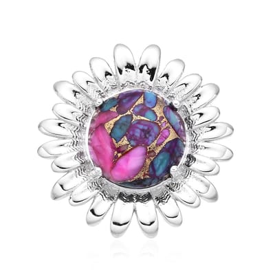 Cavill - Zilveren Hanger - 925 Sterling Zilver - Turquoise Mozaïek 3,72 ct - Ronde Cabochon 11mm - Bloemvorm - Dames Sieraad Modern