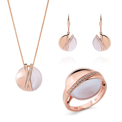Orphelia 'Moragene' Dames 925 Sterling Zilveren Set: Halsketting + Oorbellen + Ring - Roze SET-7506/RG