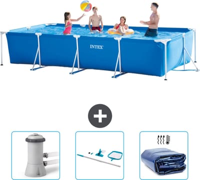 Intex Rechthoekig Frame Zwembad - 450 x 220 x 84 cm - Blauw - Inclusief Zwembadfilterpomp - Schoonmaakset - Solarzeil
