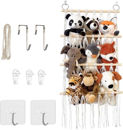 Pluche Opbergmand 38 x 100 cm met 4 Lagen, Inclusief 2 Plakhaken en 3 Spijkers voor Kinderen, Slaapkamer en Woonkamer