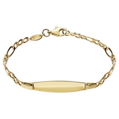Lucardi Kinder 9 Karaat plaatarmband figaro schakel - Armband - 9 Karaat - Goudkleurig - 14.50 cm