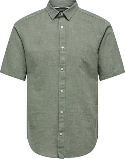 Only & Sons groene heren overhemd   Punt kraag   Regular fit   Knoopsluiting   Korte mouw Groen M