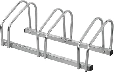 ProPlus Fietsenrek - 32.5 x 72 x 27 cm - Fietsenstalling - Hoogwaardig Gegalvaniseerd Staal - Eenvoudige montage - 4 voorgeboorde bevestigingsgaten - Bevestiging Vloer- en Wandmontage - Fietsenstandaard voor 3 Fietsen - Zilver