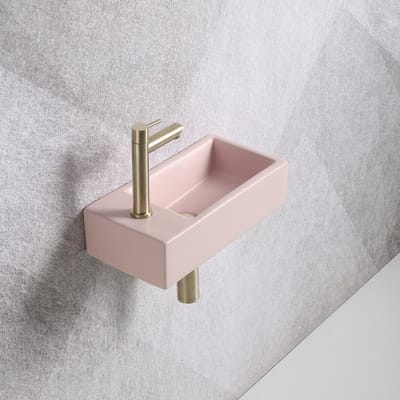 Fonteinset Mia 40.5x20x10.5cm mat roze links inclusief fontein kraan, sifon en afvoerplug mat goud